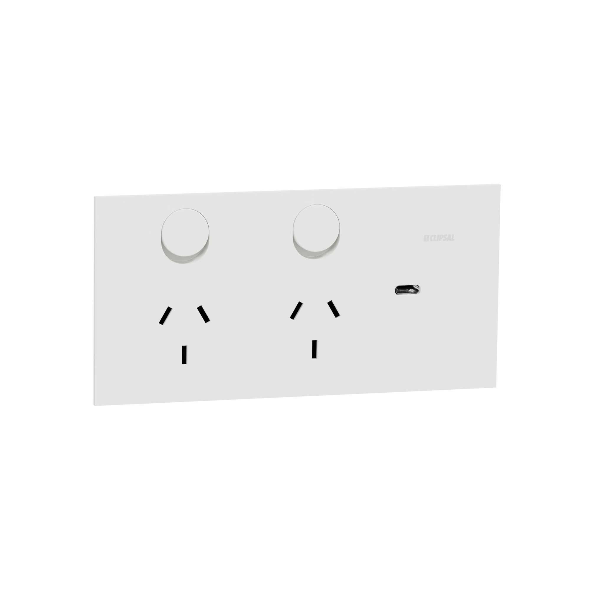 Clipsal 1025USBC-ZW Double switched socket + USB charger, Clipsal Solis, horizontal, USB C type, 10A