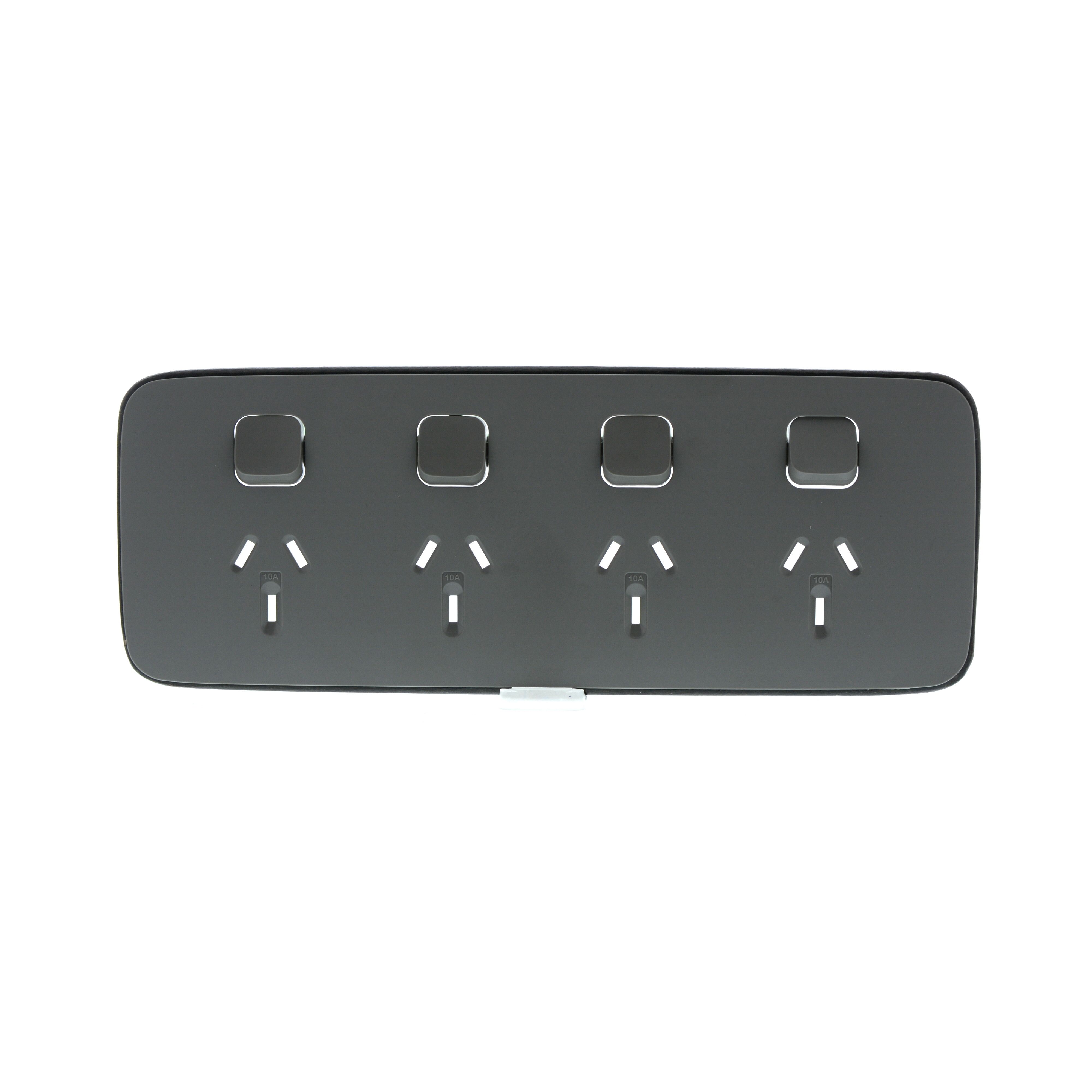 Clipsal Iconic Essence Cover Frame, 4 Switches & 4 Sockets, 10 A, Horizontal, Ash Grey - E3015/4C-AG