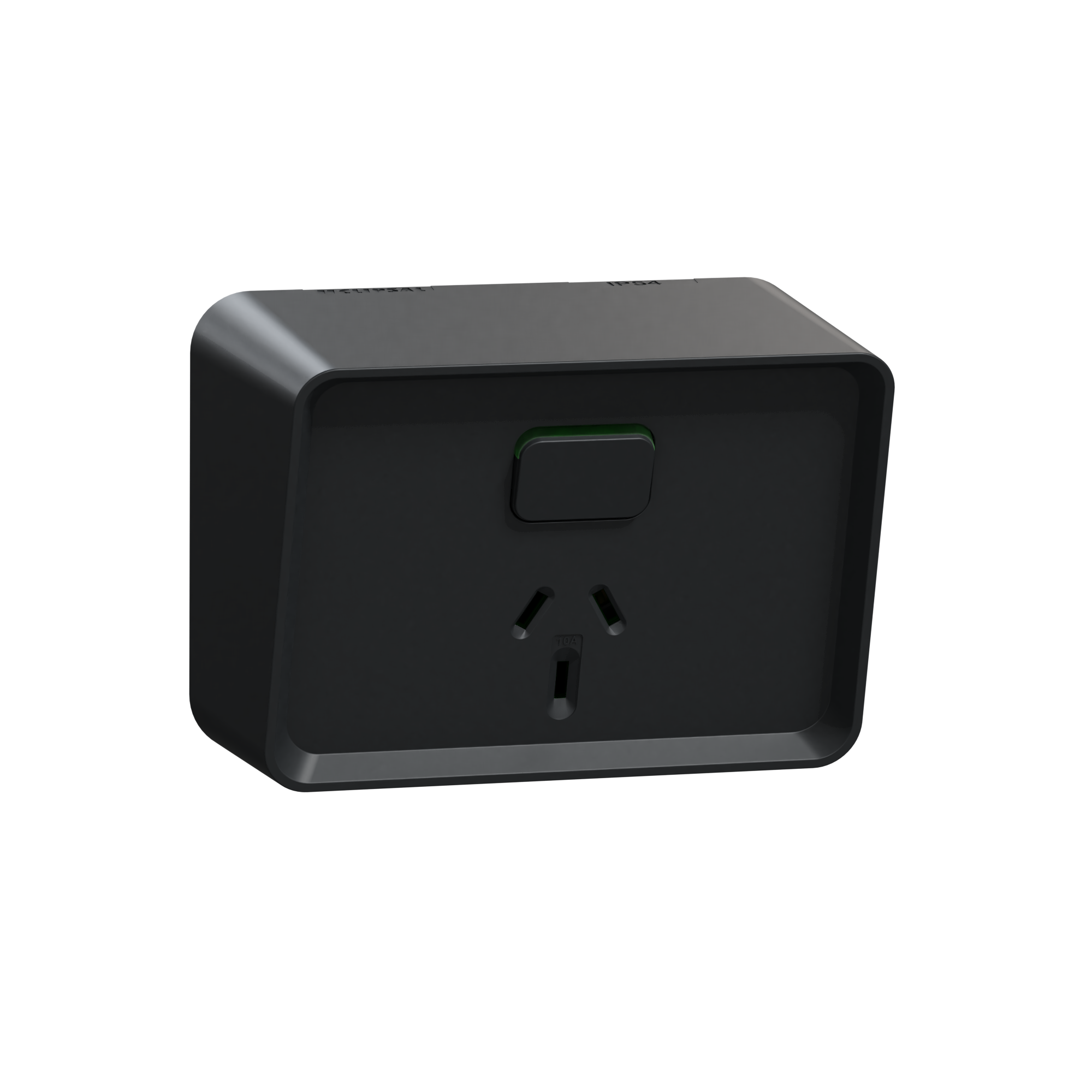 Clipsal Iconic Outdoor, Single, Switched socket outlet, horizontal, 10A, 250V, Black - O3015-BK