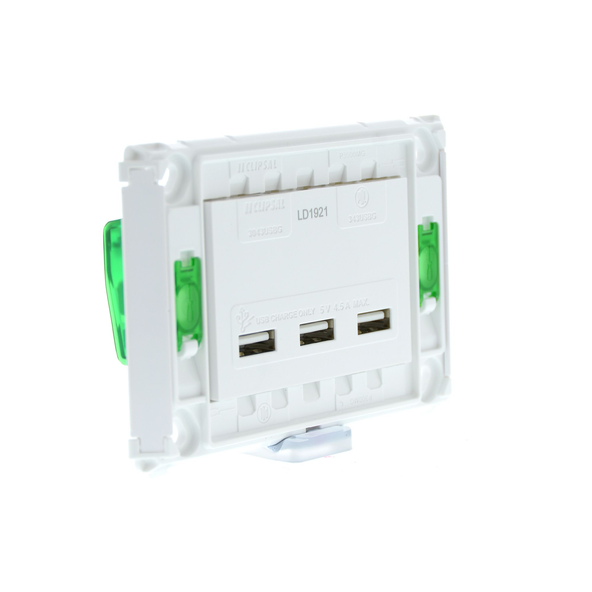 Clipsal Pro Series, 3 USB Charger, Type A, 2.1 A, 240 V - P3043HUSBG