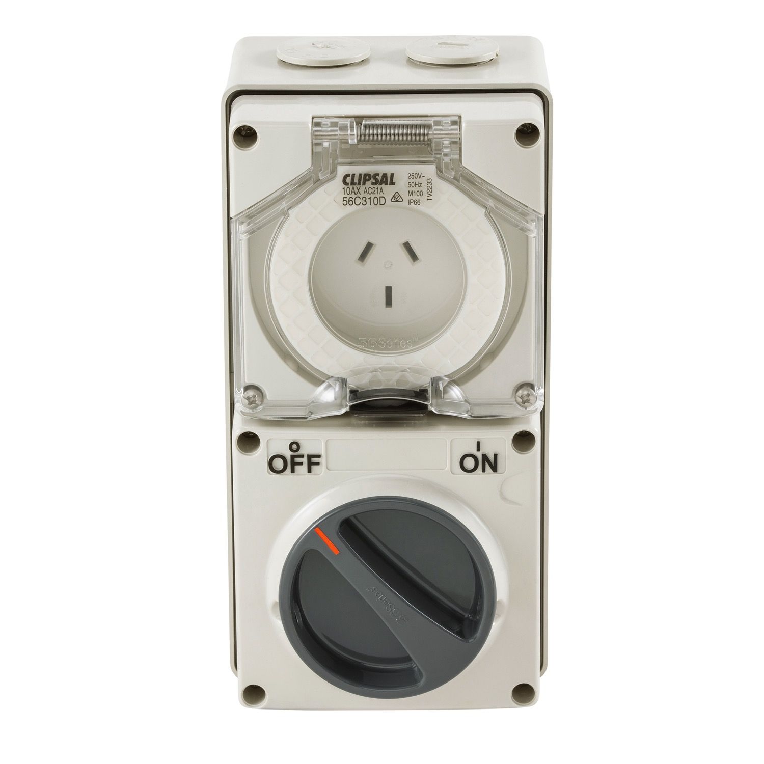 Clipsal 56 Series Outlet Switched Ip66 3 Pin 10A 250V Grey - 56C310-GY