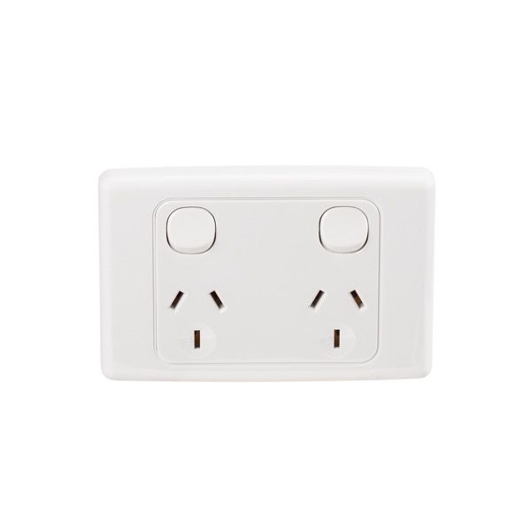 Clipsal 2000 Series Double Powerpoint 250V 10Amp Horizontal Double Pole  White  - 2025D-WE