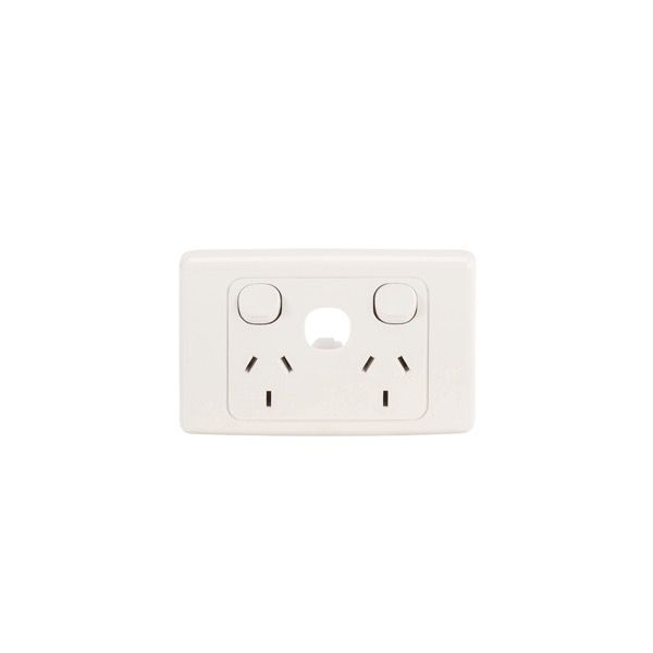 Clipsal 2000 Series Double Powerpoint With Extra Switch Less Mech 250V 10Amp Horizontal White  - 2025XUA-WE
