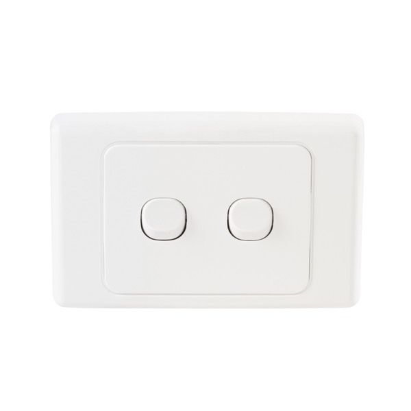 Clipsal 2000 Series Two Gang Flush Light Switch 10Amp Horizontal White - 2032HA-WE