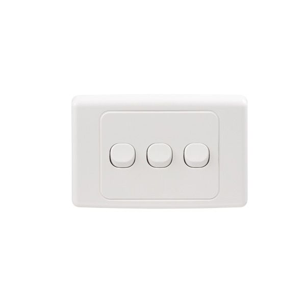 Clipsal Switch 3 Gangang Horizontal 10A White - 2033HA-WE